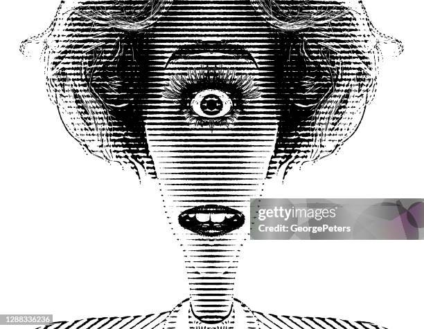 frau gesicht mit einem auge - einäugig stock-grafiken, -clipart, -cartoons und -symbole