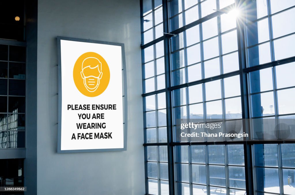 Billboard at airport No Mask - No Entry Covid Business signage