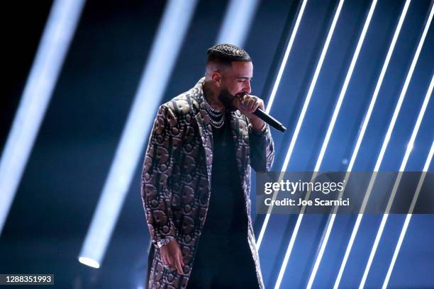 French Montana performs onstage during Mike Tyson vs Roy Jones Jr. Presented by Triller at Staples Center on November 28, 2020 in Los Angeles,...