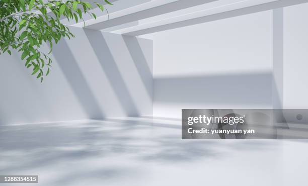 3d rendering exhibition background - tree white background stock pictures, royalty-free photos & images