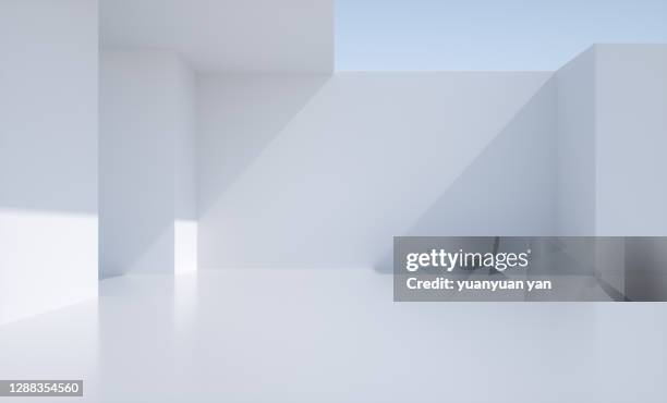 3d rendering exhibition background - empty white room no people stock pictures, royalty-free photos & images