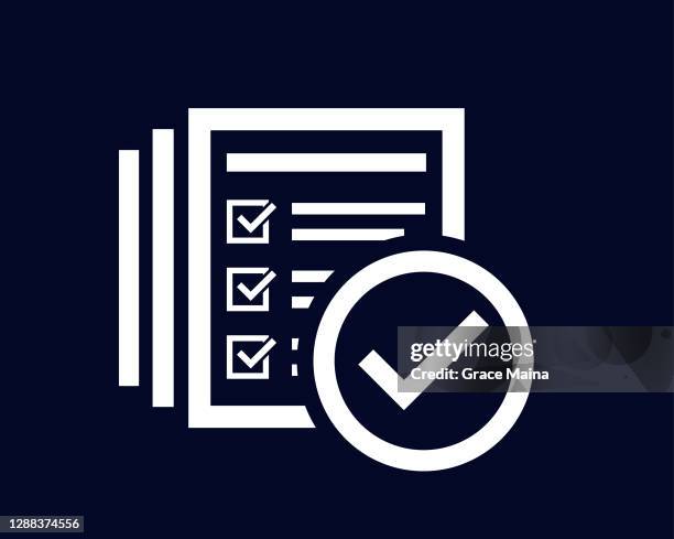 tick check mark icon with document list with tick check marks with - tested icon stock illustrations