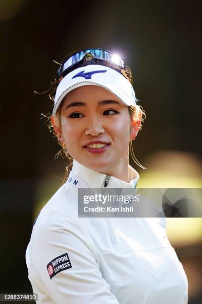 Erika Hara of Japan is seen on the 18th hole during the final round of the JLPGA Tour Championship Ricoh Cup at the Miyazaki Country Club on November...