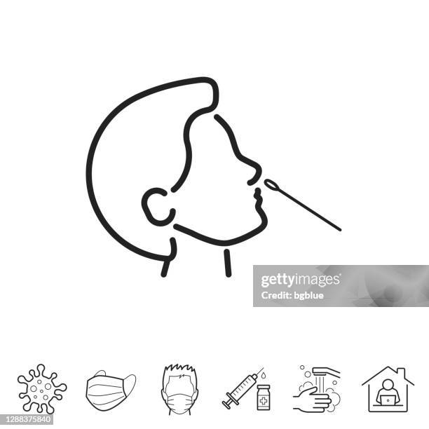 nasal swab test. line icon - editable stroke - nasal swab illustration stock illustrations
