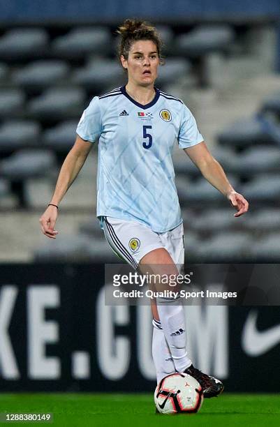 Jen Beattie of Scotland in action during the UEFA Women's EURO 2022 qualifier match between Portugal Women and Scotland Women at Estadio do Restelo...