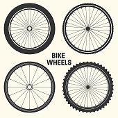 Bicycle wheel symbol vector illustration. Bike rubber mountain tyre, valve. Fitness cycle, mtb, mountain bike