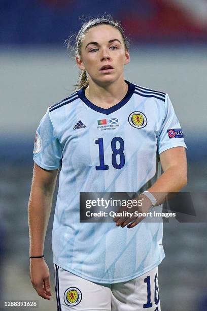 Kirsty Hanson of Scotland looks on during the UEFA Women's EURO 2022 qualifier match between Portugal Women and Scotland Women at Estadio do Restelo...