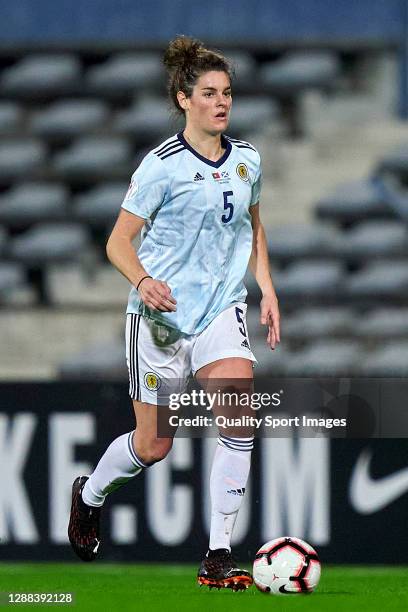 Jen Beattie of Scotland in action during the UEFA Women's EURO 2022 qualifier match between Portugal Women and Scotland Women at Estadio do Restelo...
