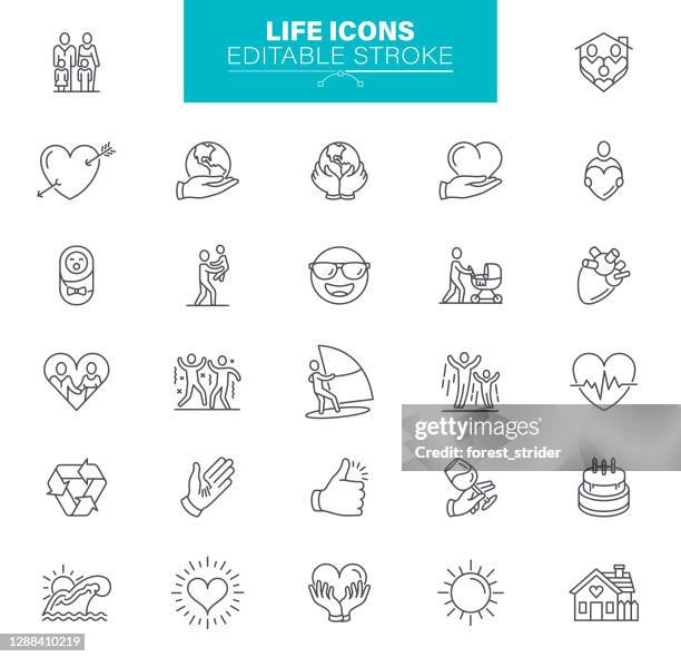 life icons editierbarer strich. sympathie, hilfe und liebe ikonen gesetzt - health and safety icon stock-grafiken, -clipart, -cartoons und -symbole