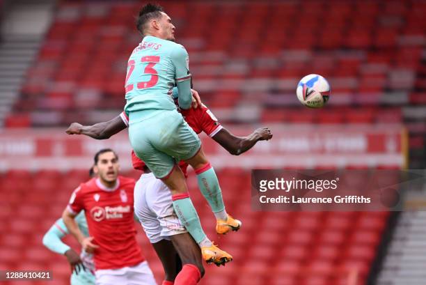 Connor Roberts of Swansea City scores their team's first goal during the Sky Bet Championship match between Nottingham Forest and Huddersfield Town...