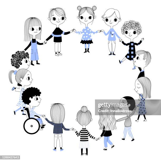 ilustrações de stock, clip art, desenhos animados e ícones de the children standing in a circle. - asian family