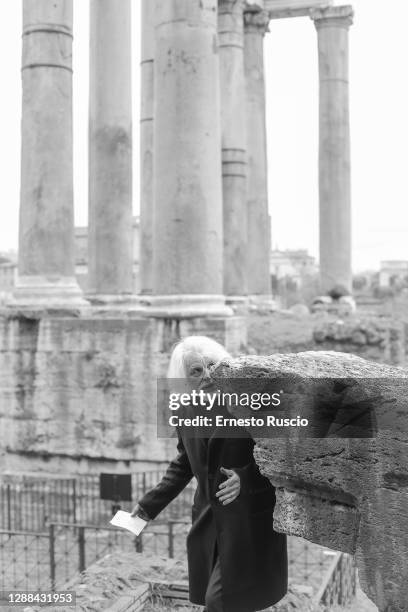 Director Michele Placido reads "Dei Consenti" of italian poet Gabriele Tinti on November 29, 2020 at Parco archeologico del Colosseo in Rome, Italy.