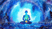 sacral orange chakra human meditate mind mental health yoga spiritual healing meditation peace watercolor painting illustration design abstract universe
