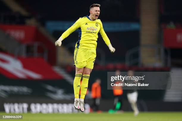 Dean Henderson of Manchester United celebrates his teams second goal during the Premier League match between Southampton and Manchester United at St...