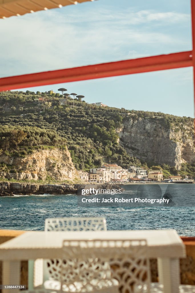 Restaurant on a cliffside near Sorento Italy above the Mediterranean Sea