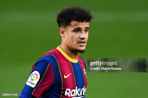 Philippe Coutinho of FC Barcelona looks on during the La Liga Santander match between FC Barcelona and C.A. Osasuna at Camp Nou on November 29, 2020...