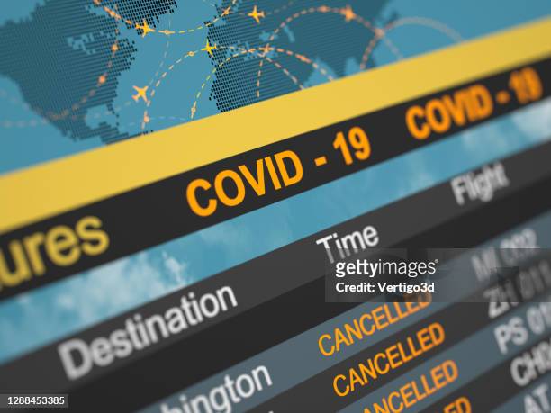 l'orario della compagnia aerea ha cancellato le indicazioni di volo. concetto 3d astratto. covid 19 - volare foto e immagini stock