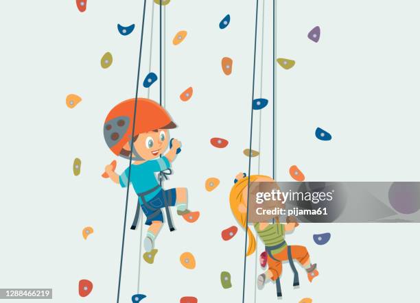 kinder klettern kletterwand - klettern stock-grafiken, -clipart, -cartoons und -symbole