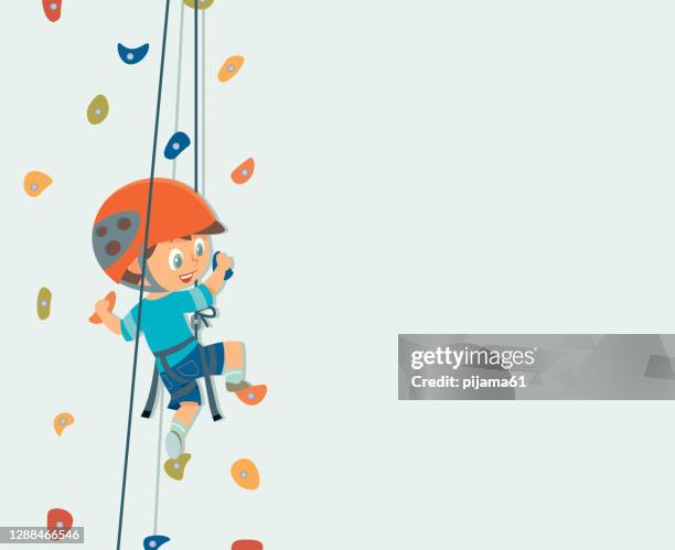 boy climbs climbing wall - fearless child stock illustrations