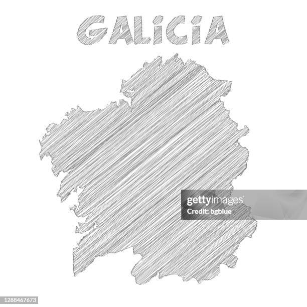 ilustraciones, imágenes clip art, dibujos animados e iconos de stock de mapa de galicia dibujado a mano sobre fondo blanco - santiago de compostela