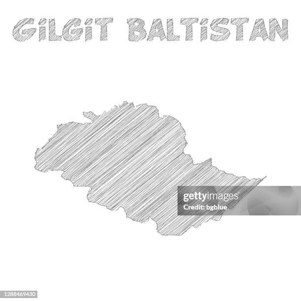 gilgit baltistan map hand drawn on white background - kashmir stock illustrations