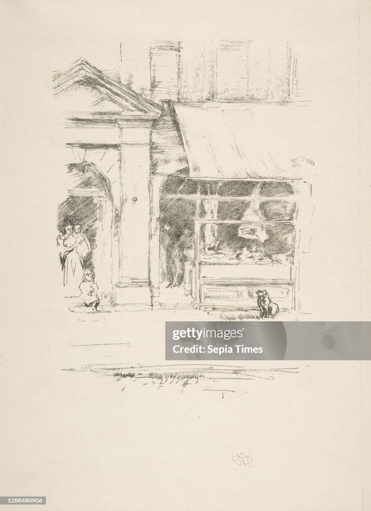 The Butcher's Dog, 1896, Transfer lithograph, drawn on white transfer paper with a grained-stone texture; fourth state of four; printed in black ink on medium weight fibrous laid paper, Image: 7 1/8 × 5 3/16 in. (18.1 × 13.1 cm), Prints, James McNeill Wh