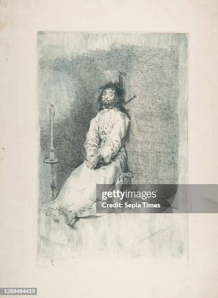 The Garroted Man , ca. 1778–80, Etching printed in blue ink; working proof, plate: 12 7/8 x 8 7/16 in. , Prints, Goya , This is one of Goya's...