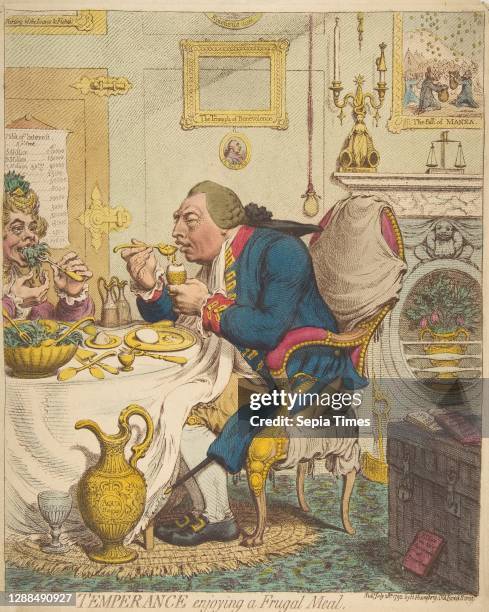 Temperance Enjoying a Frugal Meal, July 28 Hand-colored etching, sheet: 14 3/8 x 11 13/16 in. , Prints, James Gillray .