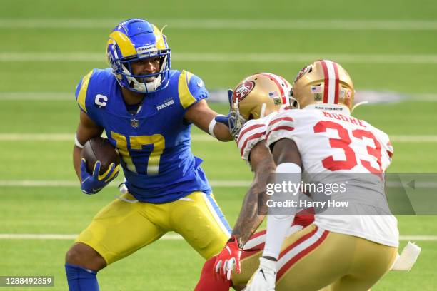 Robert Woods of the Los Angeles Rams runs with the ball during the first half against the San Francisco 49ers at SoFi Stadium on November 29, 2020 in...