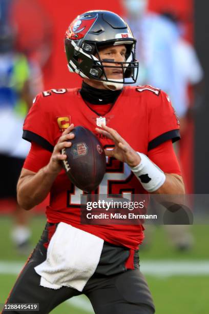 Tom Brady of the Tampa Bay Buccaneers looks to pass in the second quarter during their game against the Kansas City Chiefs at Raymond James Stadium...