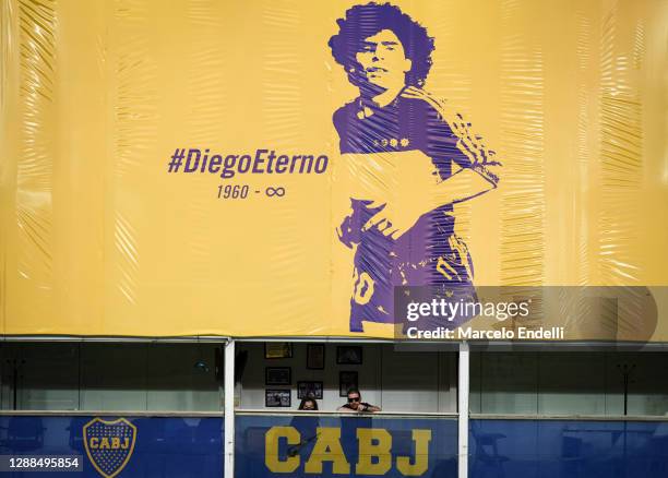 Dalma Maradona daughter of Diego Maradona watches from her father's box the tribute to the late football legend during a match between Boca Juniors...