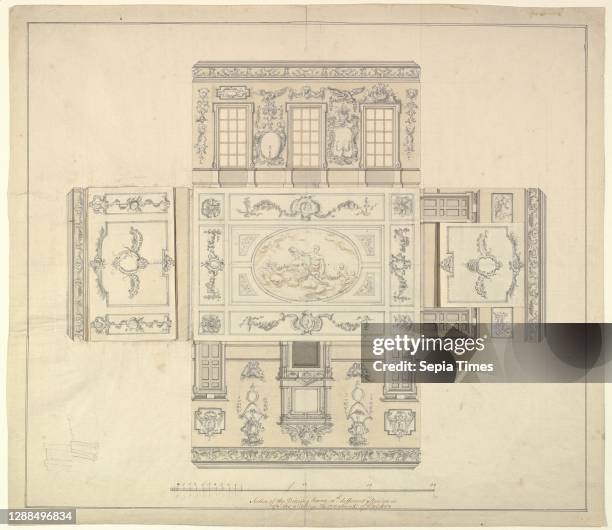 Dining Room at Kirtlington Park, Oxfordshire, ca. 1747–48, Pen, brown and grey ink and wash over graphite, Sheet: 17 3/8 x 20 in. , John Sanderson .