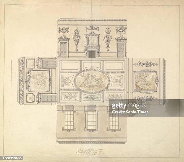 Design for the Dining Room at Kirtlington Park, Oxfordshire, 1747–48, Pen, grey, and brown ink and washes, Sheet: 17 15/16 x 20 1/2 in. , John...