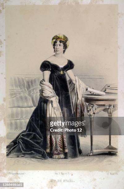 Anne-Louise-Germaine Necker, baroness de Stael-Holstein 1766-1817. French author. Le siecle de Napoleon Paintings by F.Philippoteaux. Lithography by...