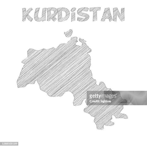 illustrations, cliparts, dessins animés et icônes de main de carte du kurdistan dessinée sur le fond blanc - iraqi kurdistan