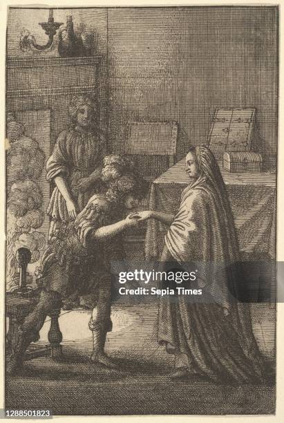 The soldier kissing the woman's hand Etching, second state of two, Sheet: 5 5/8 × 3 3/4 in. , Prints, Wenceslaus Hollar , In a dark room, a soldier...