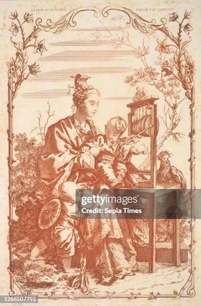 Woman and Children Playing with a Chinese Gong, 19th century, Etching in red ink on wove paper, sheet: 15 9/16 x 11 5/16 in. , Prints, After Francois...