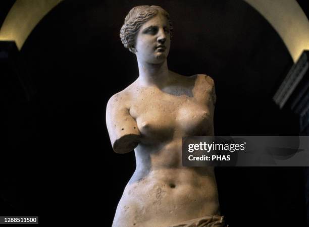 Venus of Milo. 130-100 BC. By Alexandros of Antioch. Detail. Marble. Louvre Museum. Paris, France.