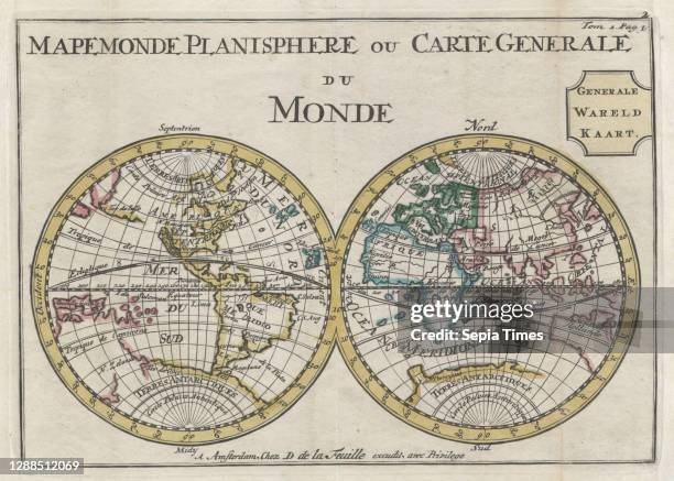 De La Feuille Map of the World on Hemisphere Projection.