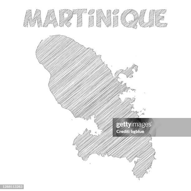 martinique map hand drawn on white background - pencil scribble stock illustrations