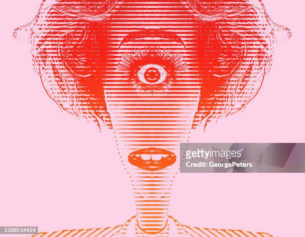 ilustrações, clipart, desenhos animados e ícones de rosto de mulher com um olho - só um olho