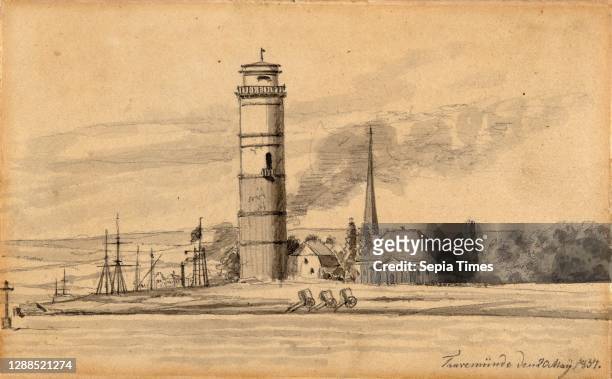 Drawings and Prints, Drawing, The Lighthouse of Travemünde Seen from the South, Artist, Martinus Rørbye, Danish, Drammen 1803–1848 Copenhagen,...