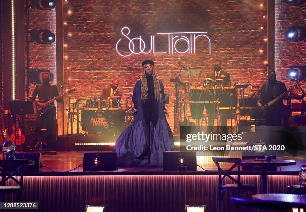 In this image released on November 29th, Brandy performs during the 2020 Soul Train Awards presented by BET.