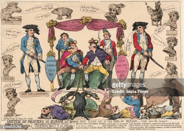 Drawings and Prints, Sketch of Politiks in Europe, Birthday of the King of Prussia, Subject, Subject, Subject, Artist, Subject, Publisher, Subject,...