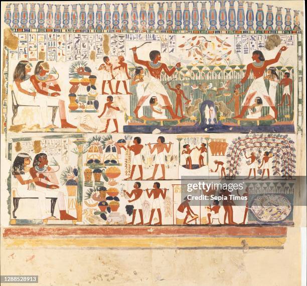 Nakht and Family Fishing and Fowling, Tomb of Nakht, New Kingdom, Dynasty 18, ca. 1400–1390 B.C., From Egypt, Upper Egypt, Thebes, Tempera on paper,...