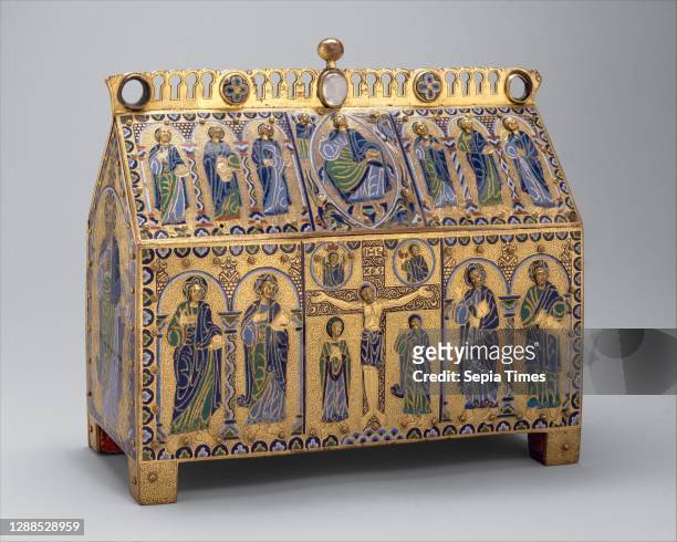 Chasse with the Crucifixion and Christ in Majesty, ca. 1180–90, Made in Limoges, France, French, Copper: engraved, chiseled, stippled, and gilt;...