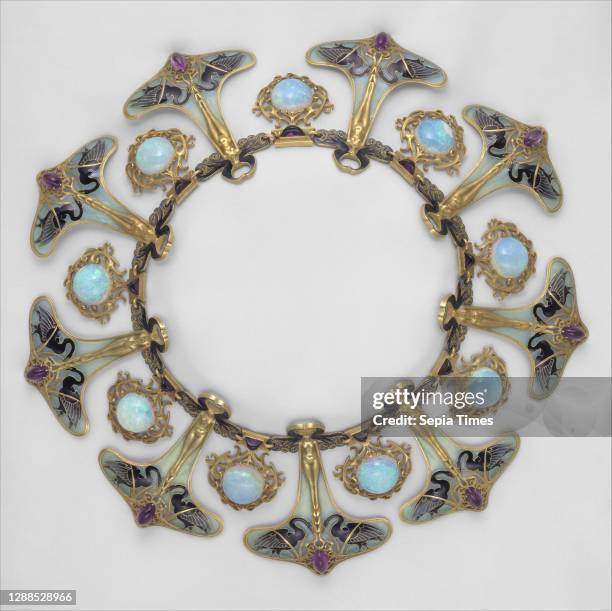 Necklace, ca. 1897–99, Gold, enamel, opals, amethysts, Overall diam. 9 1/2 in. , Jewelry, Rene-Jules Lalique , Rene-Jules Lalique was born in the...