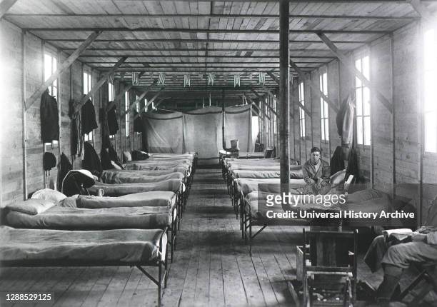 Interior View, Ward A. Influenza, U.S. Army Camp Hospital No.70, St. Florent Le Vieil, France, 1914-1918.