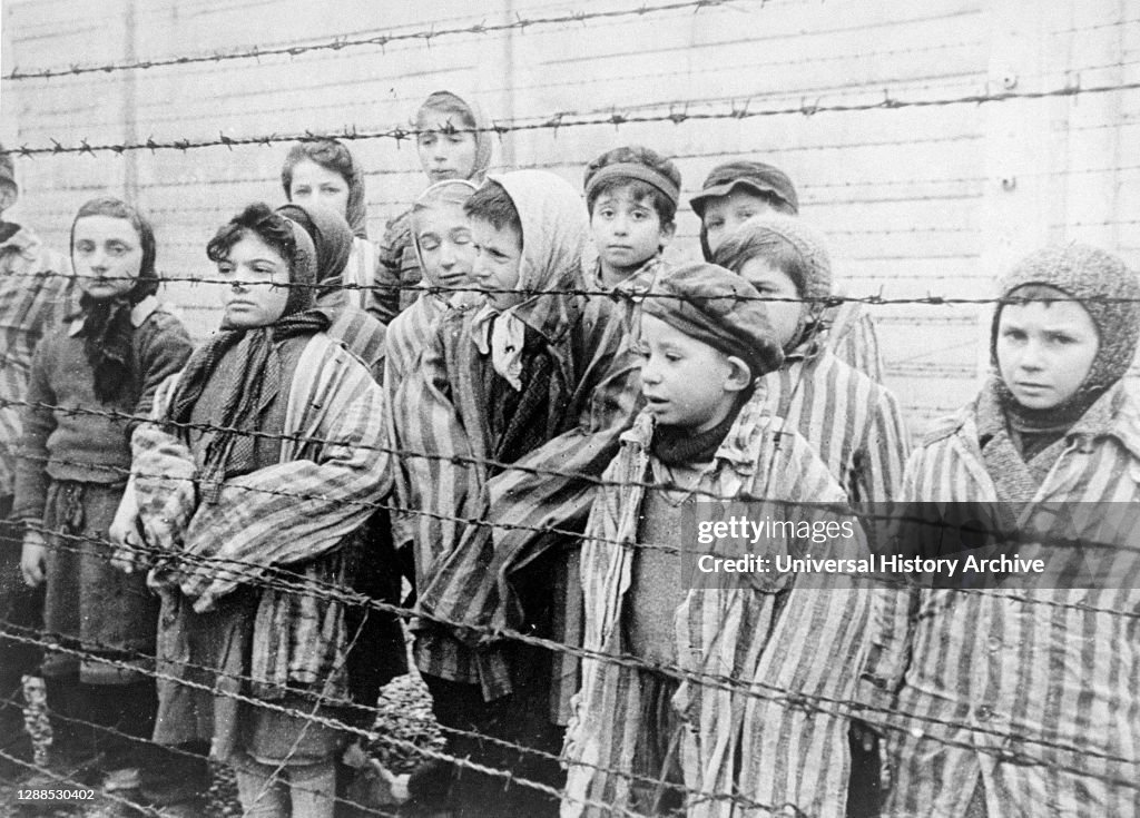 Survivors at the Auschwitz death camp, liberated by the Red Army in January 1945