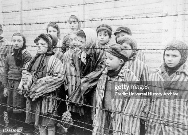 Survivors at the Auschwitz death camp, liberated by the Red Army in January 1945.